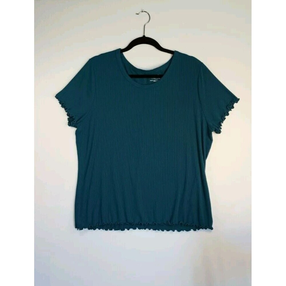 Time And Tru Lettuce Edge Women's Agua Blue T Shirt Top Size 2XXL